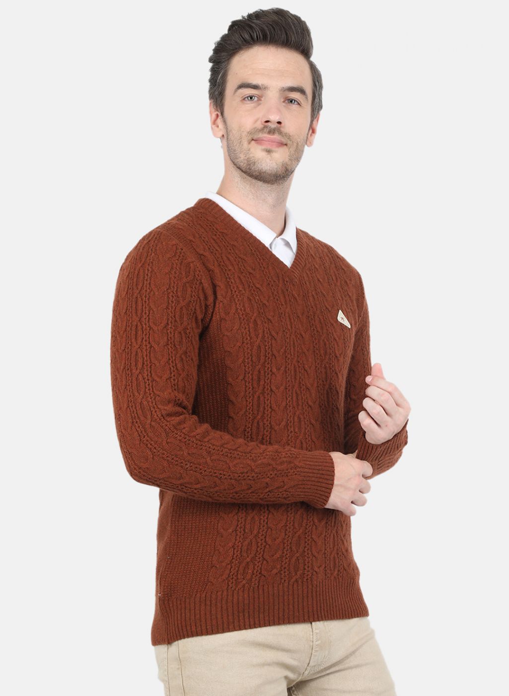 Men Brown Self Design Pullover