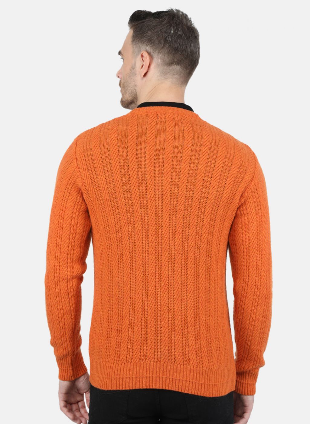 Men Orange Self Design Pullover