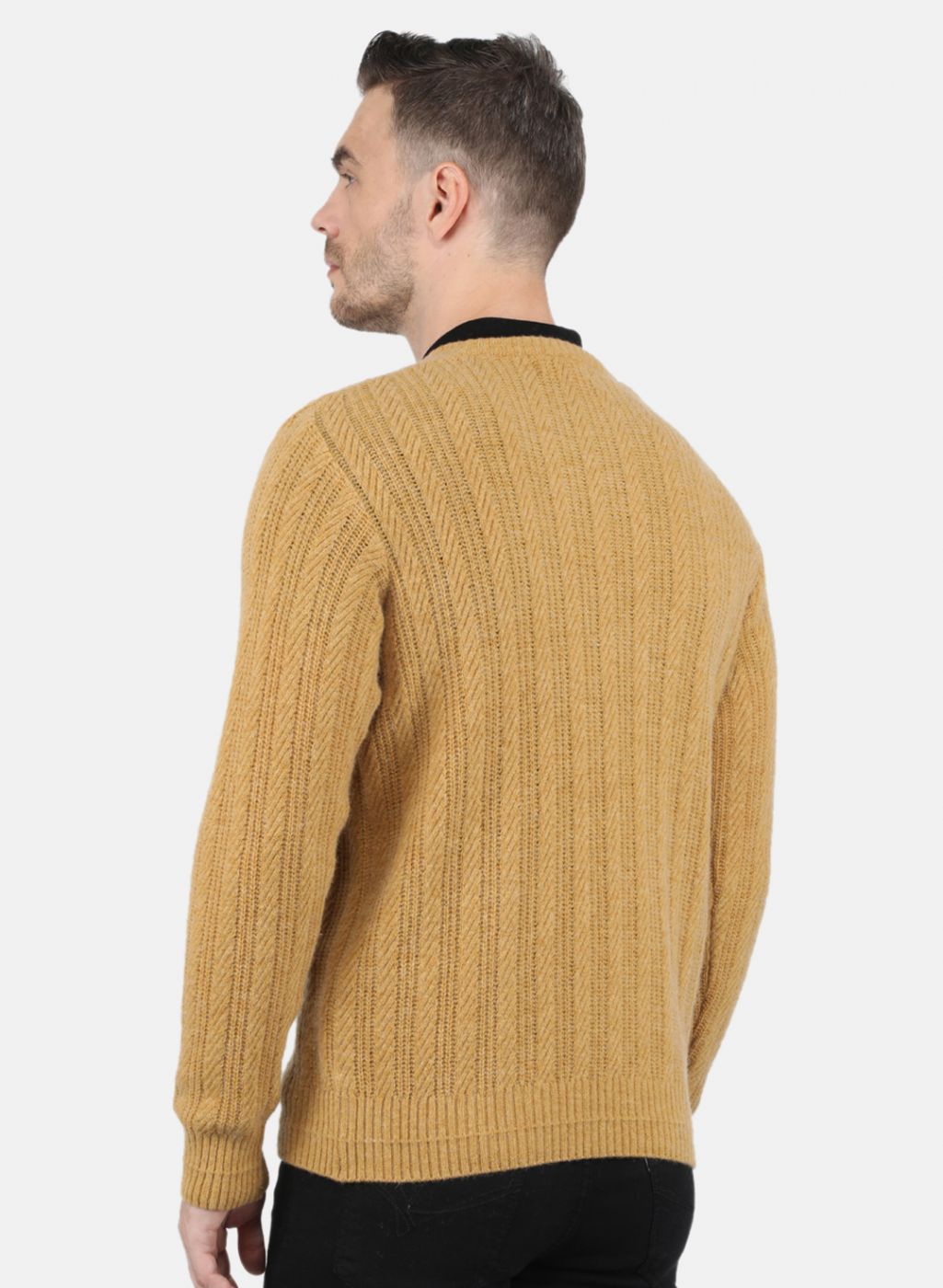 Men Mustard Self Design Pullover