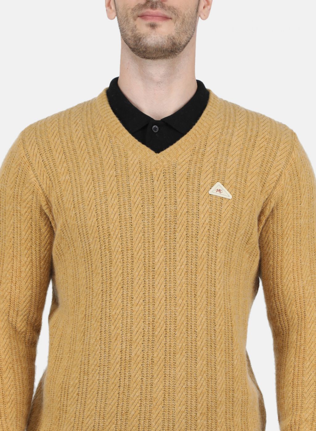 Men Mustard Self Design Pullover