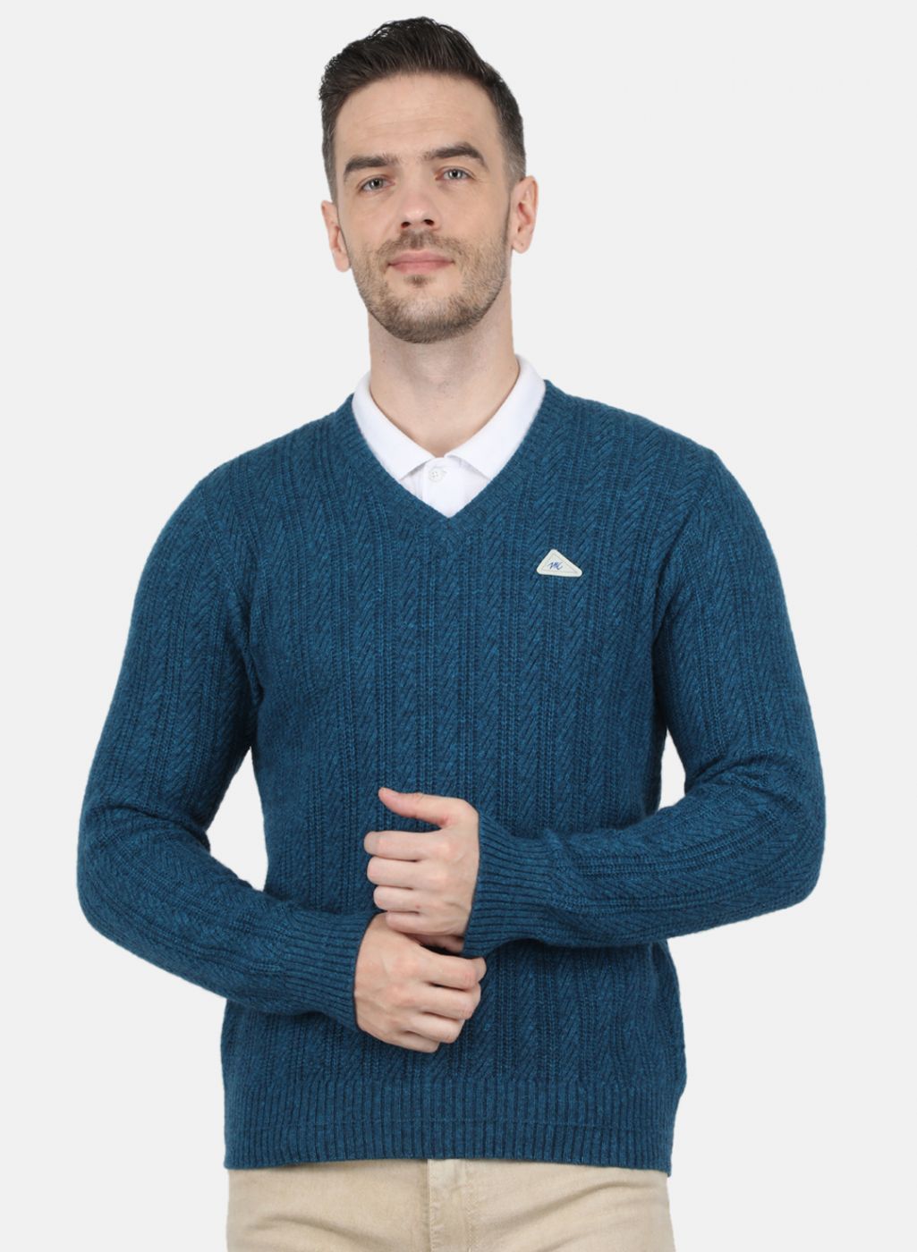 Men Blue Self Design Pullover