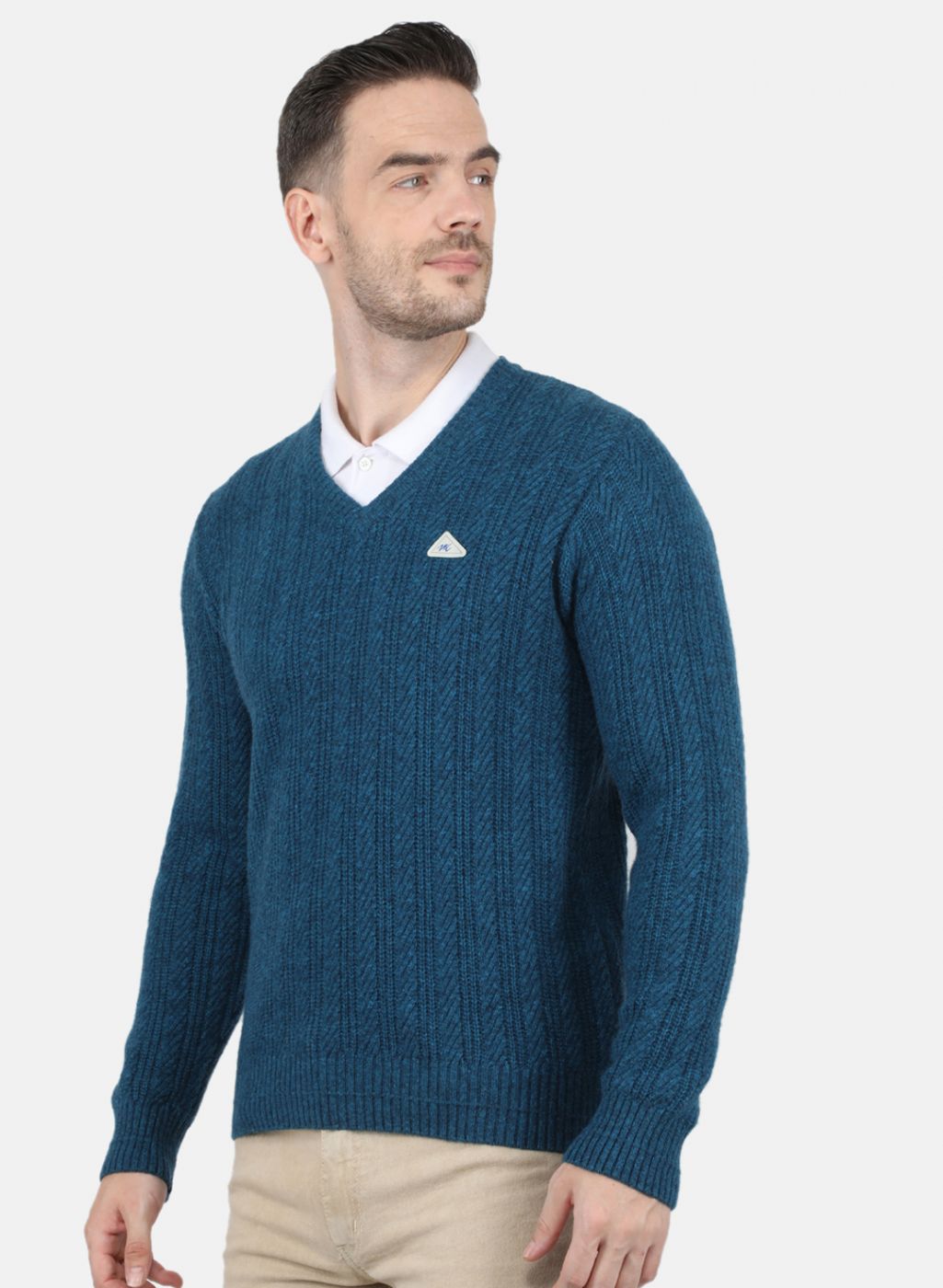 Men Blue Self Design Pullover