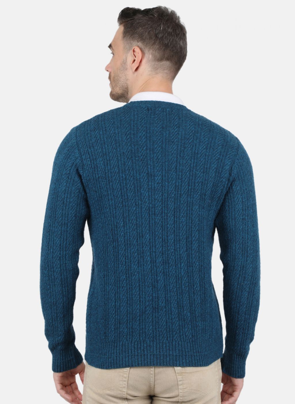 Men Blue Self Design Pullover