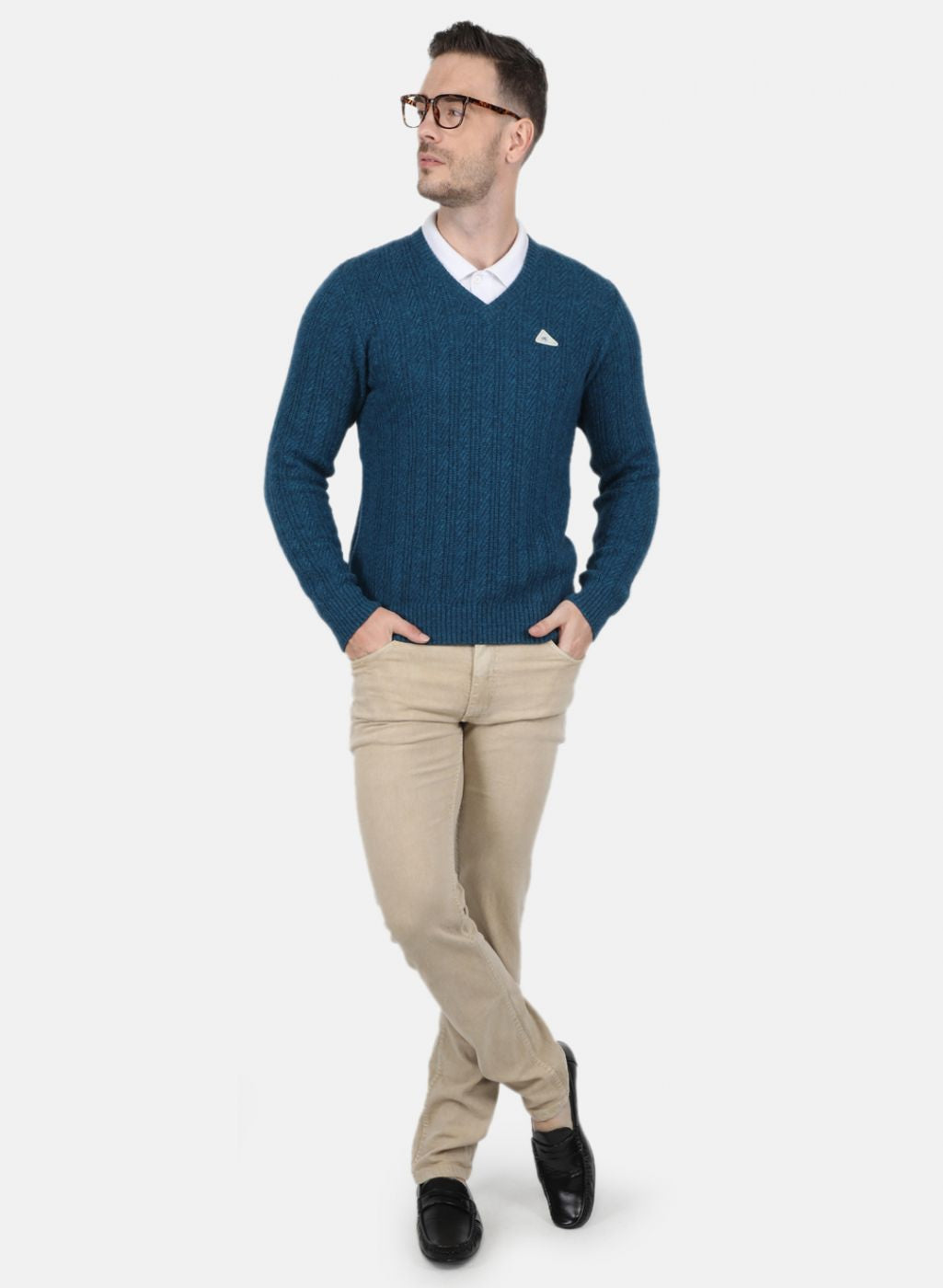 Men Blue Self Design Pullover