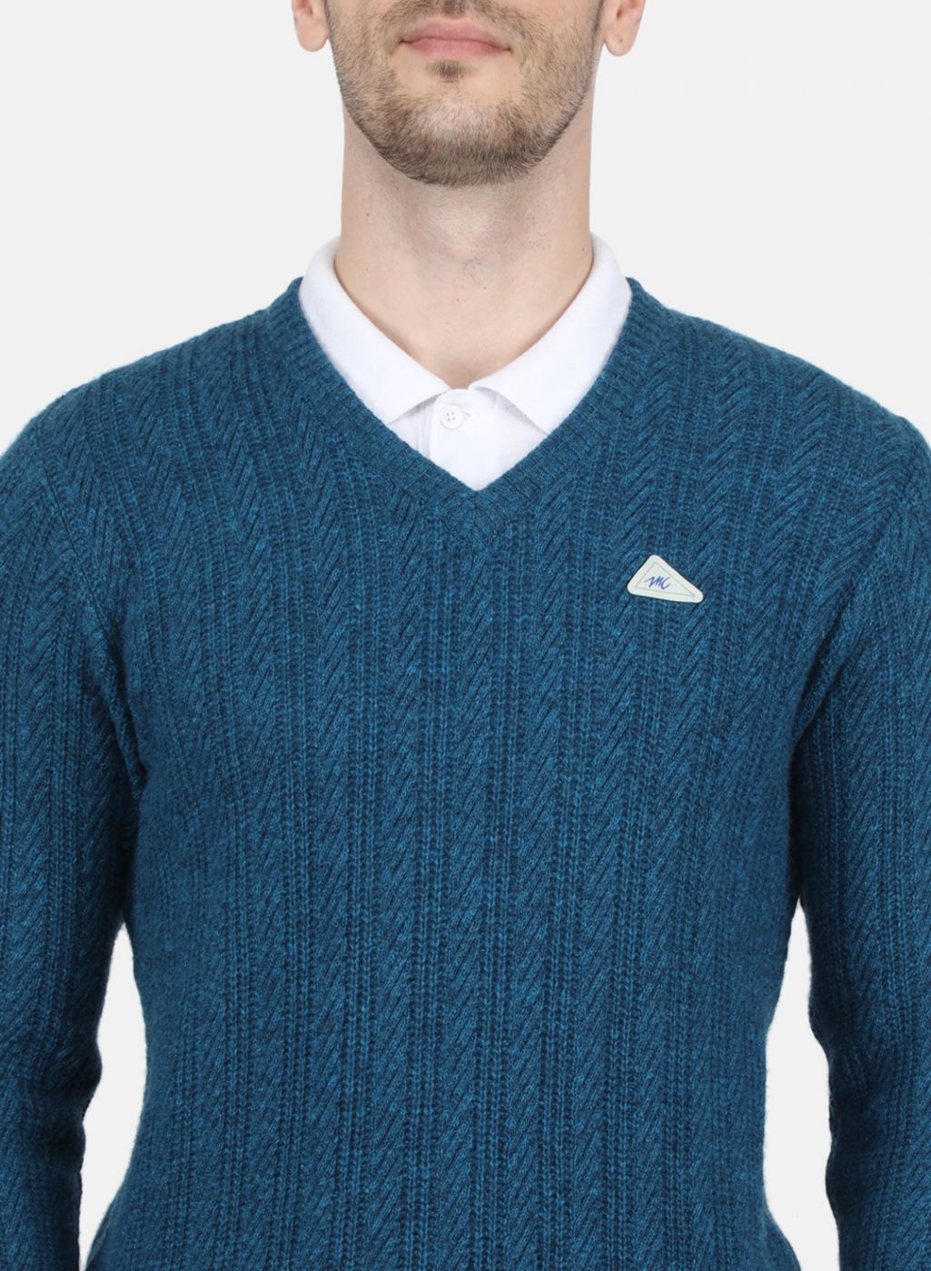 Men Blue Self Design Pullover