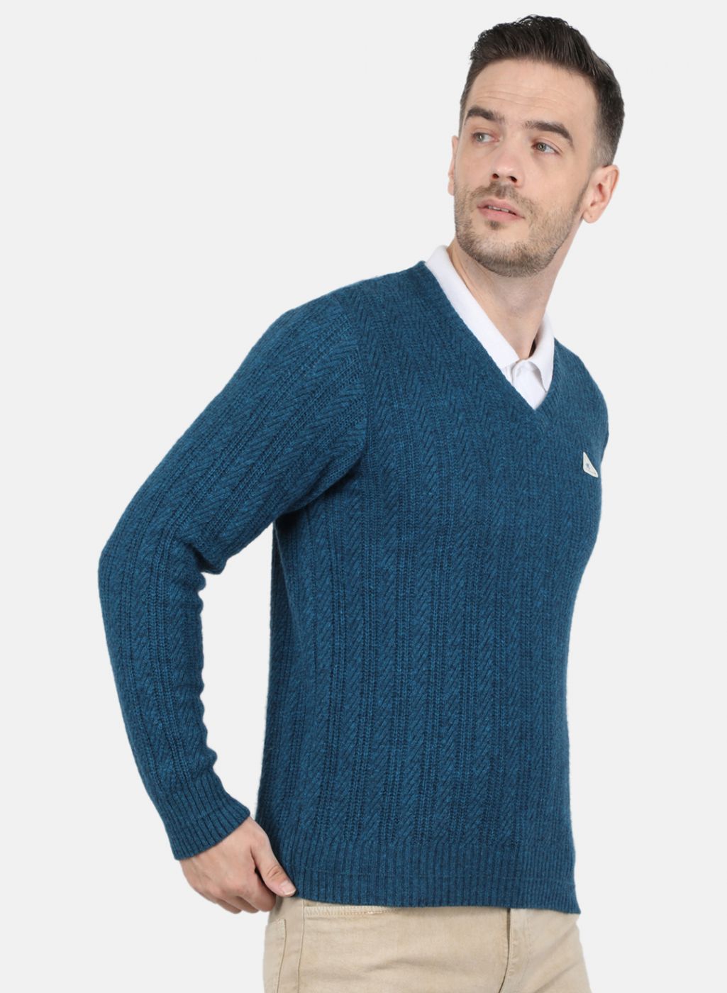 Men Blue Self Design Pullover