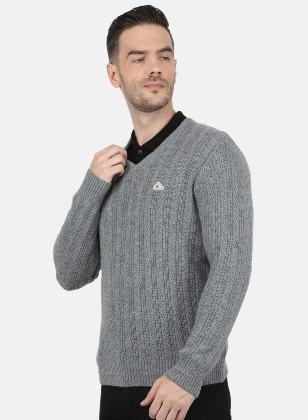 Men Grey Self Design Pullover