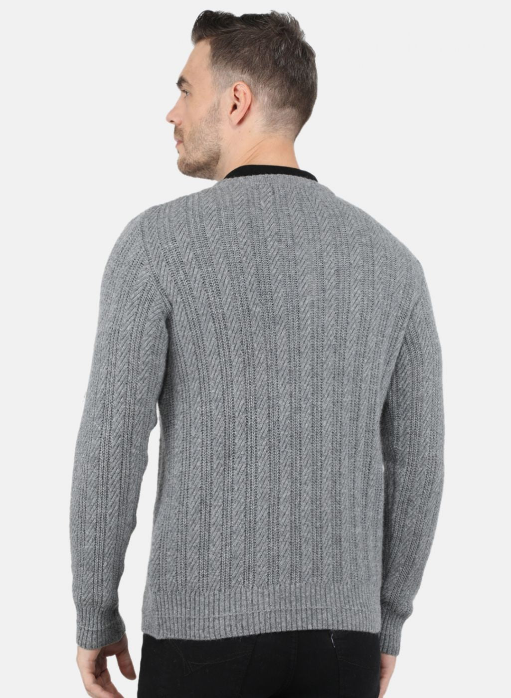 Men Grey Self Design Pullover