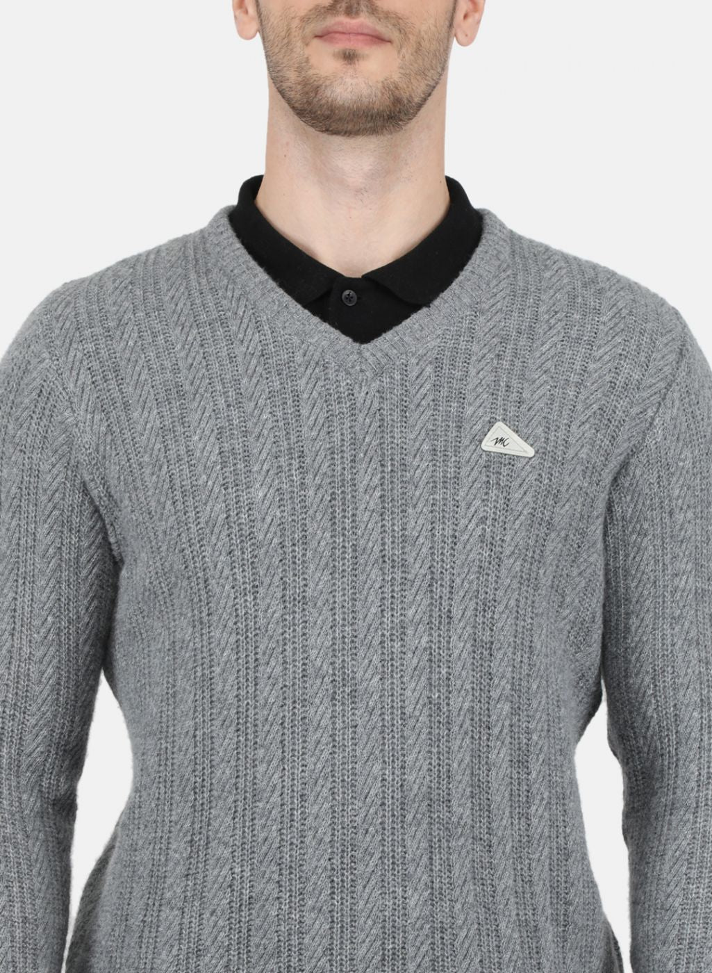 Men Grey Self Design Pullover