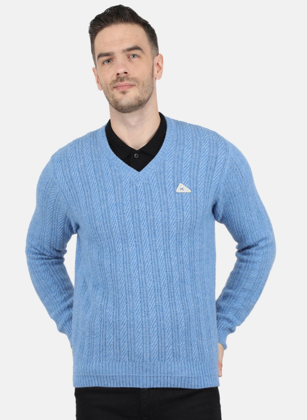 Men Blue Self Design Pullover