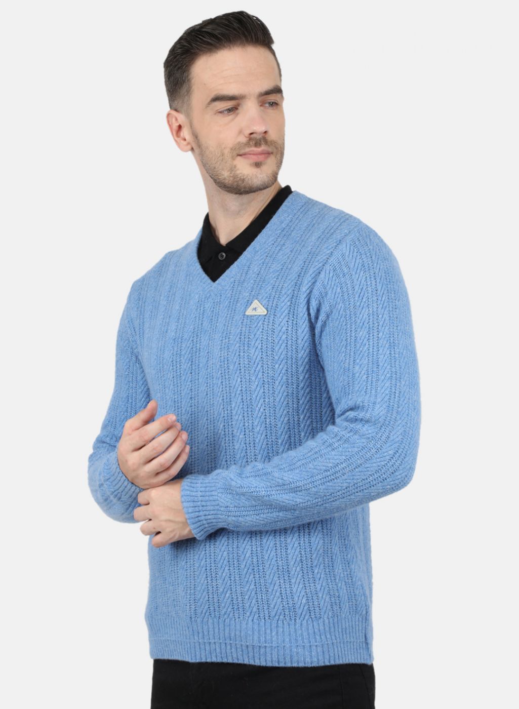 Men Blue Self Design Pullover