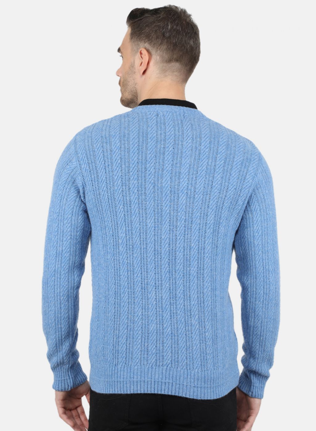 Men Blue Self Design Pullover