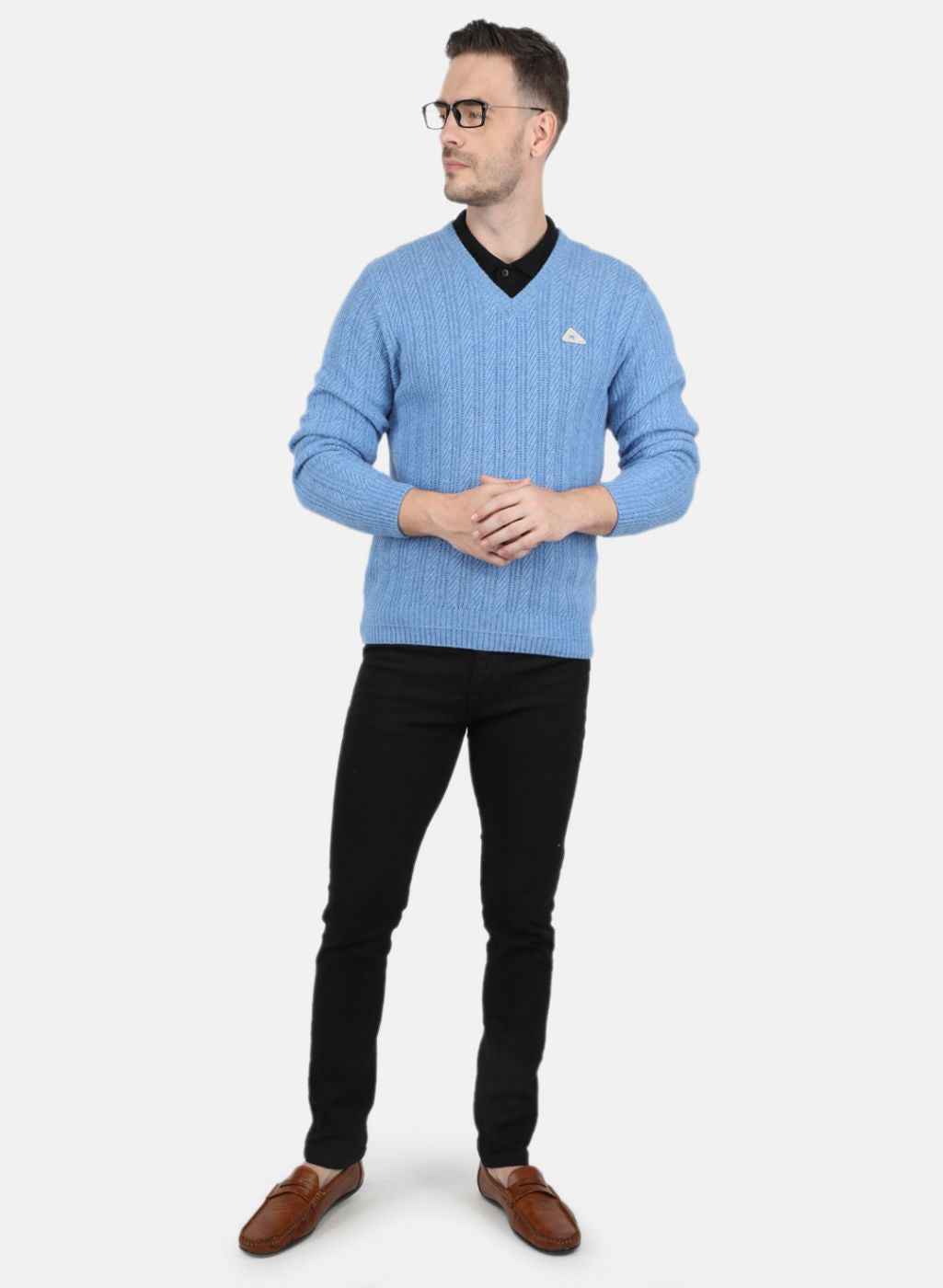 Men Blue Self Design Pullover