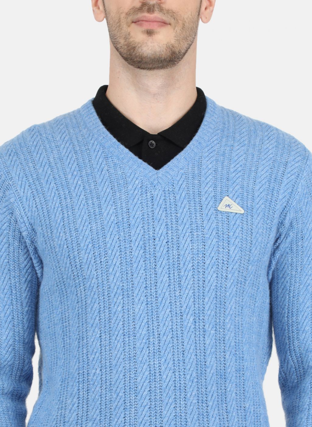 Men Blue Self Design Pullover