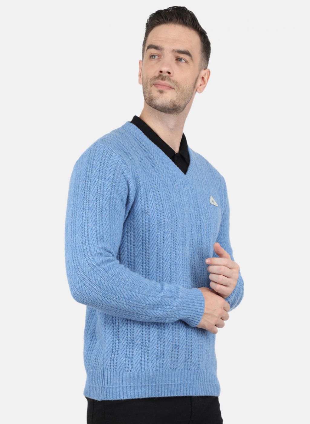 Men Blue Self Design Pullover