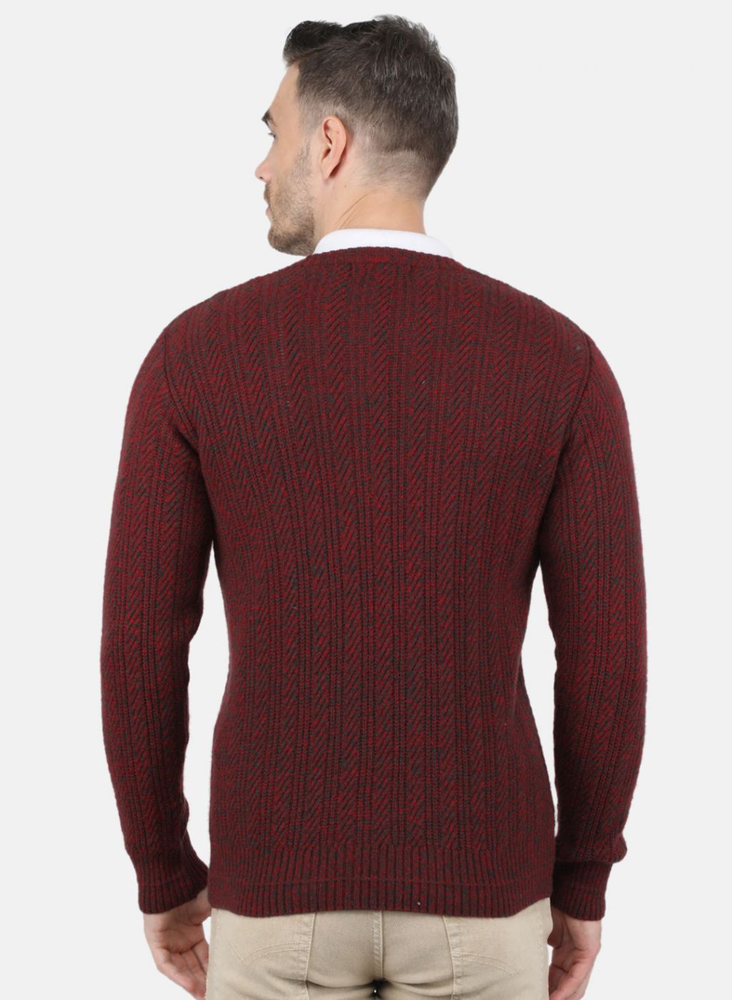 Men Maroon Self Design Pullover