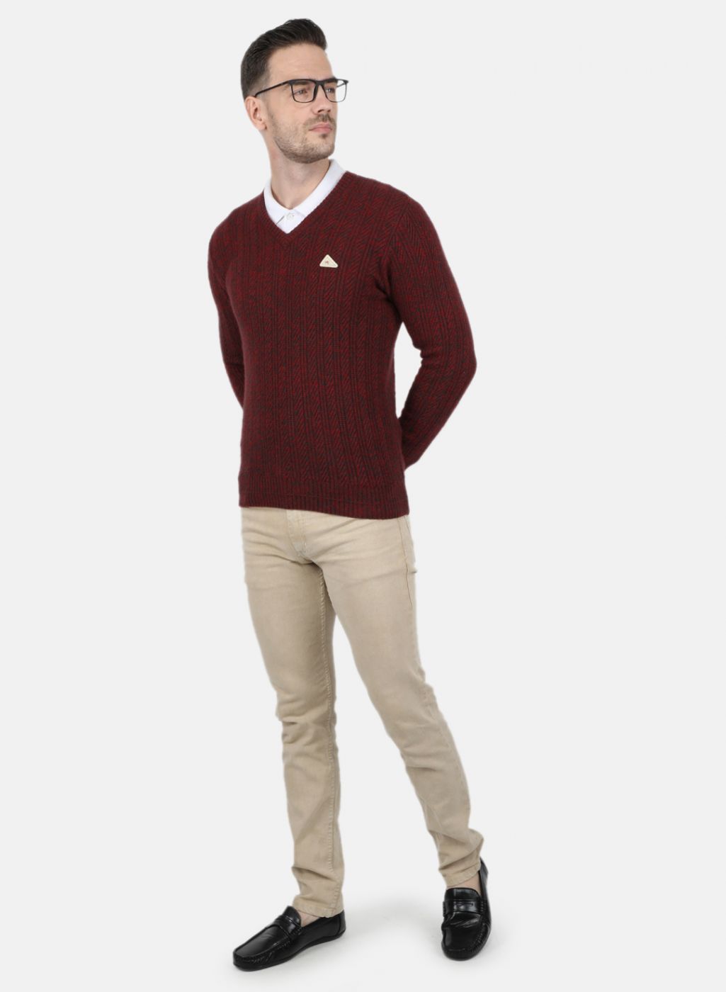 Men Maroon Self Design Pullover