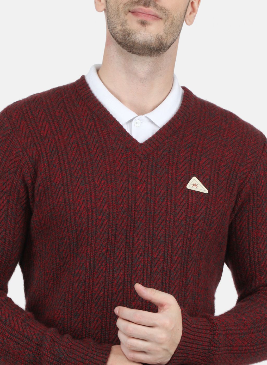 Men Maroon Self Design Pullover