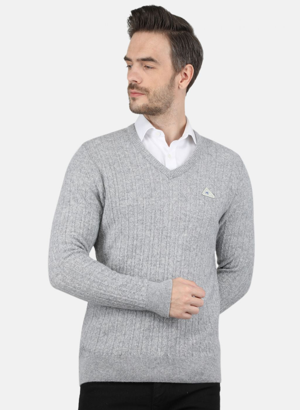 Men Grey Self Design Pullover