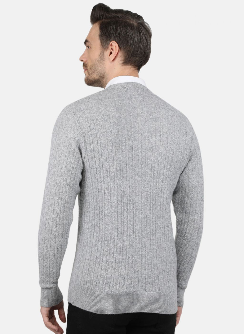 Men Grey Self Design Pullover