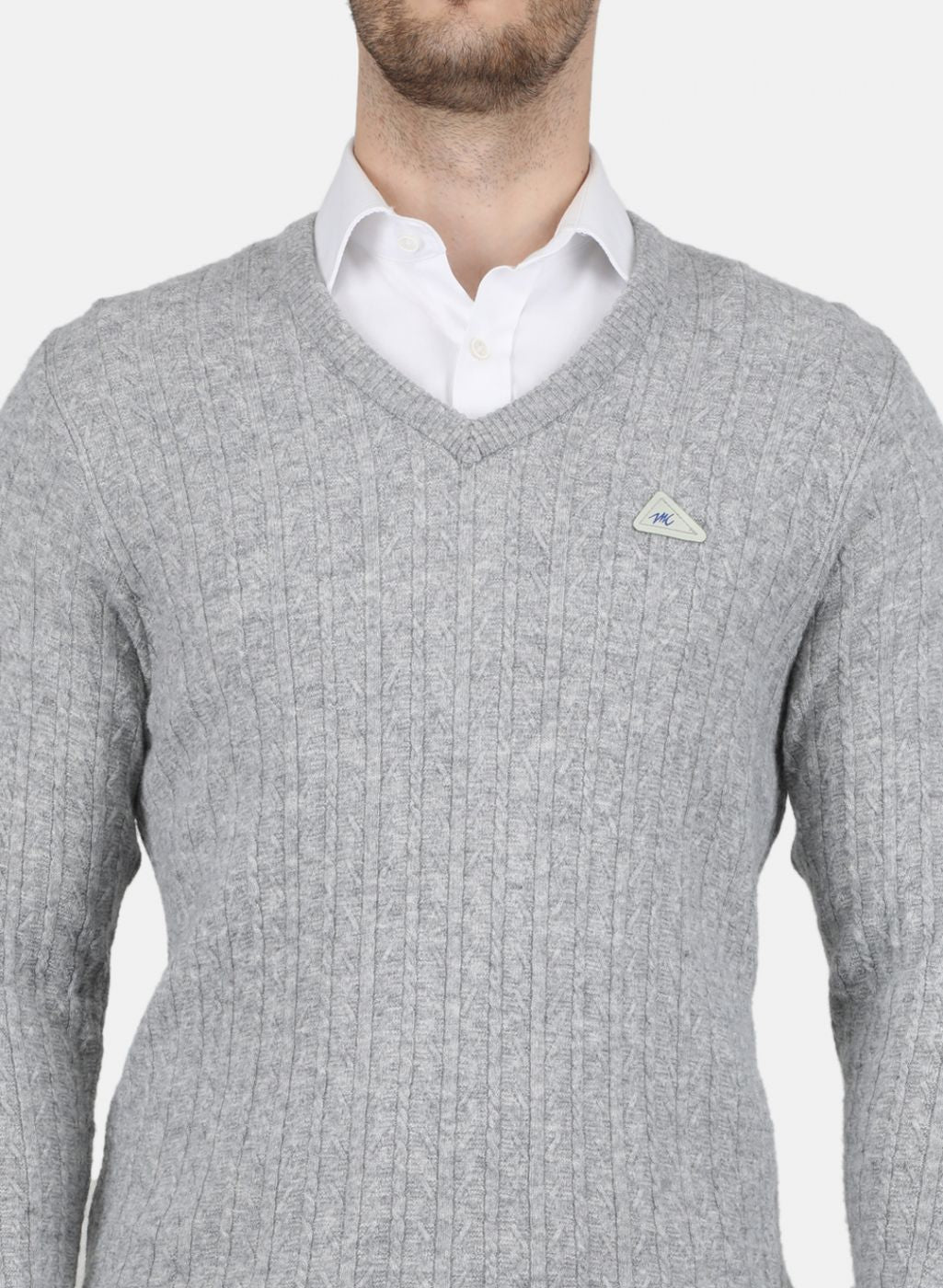 Men Grey Self Design Pullover