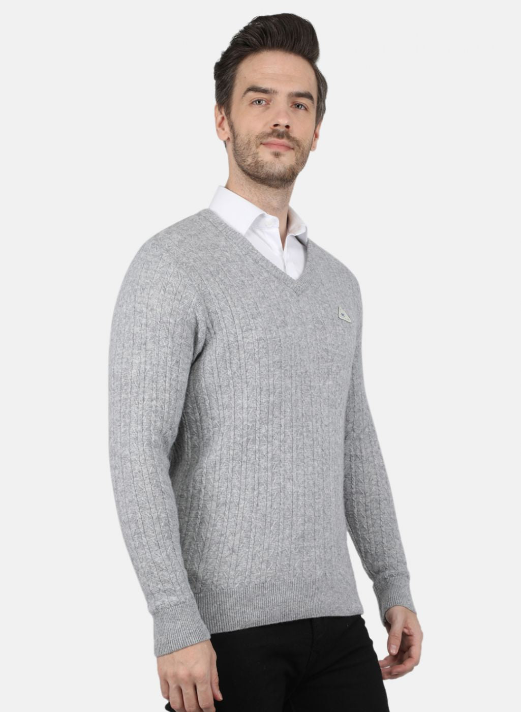 Men Grey Self Design Pullover