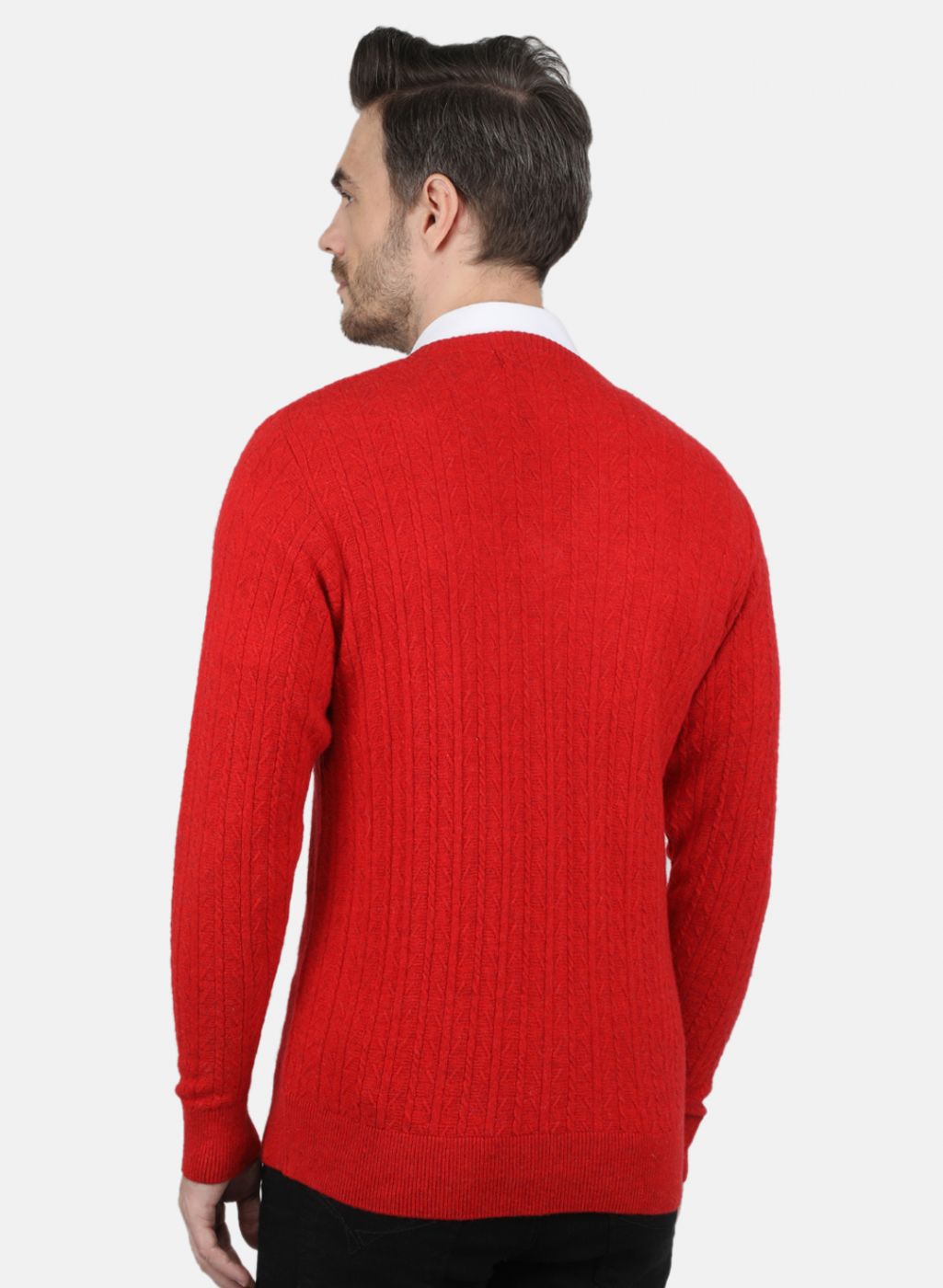 Men Red Self Design Pullover