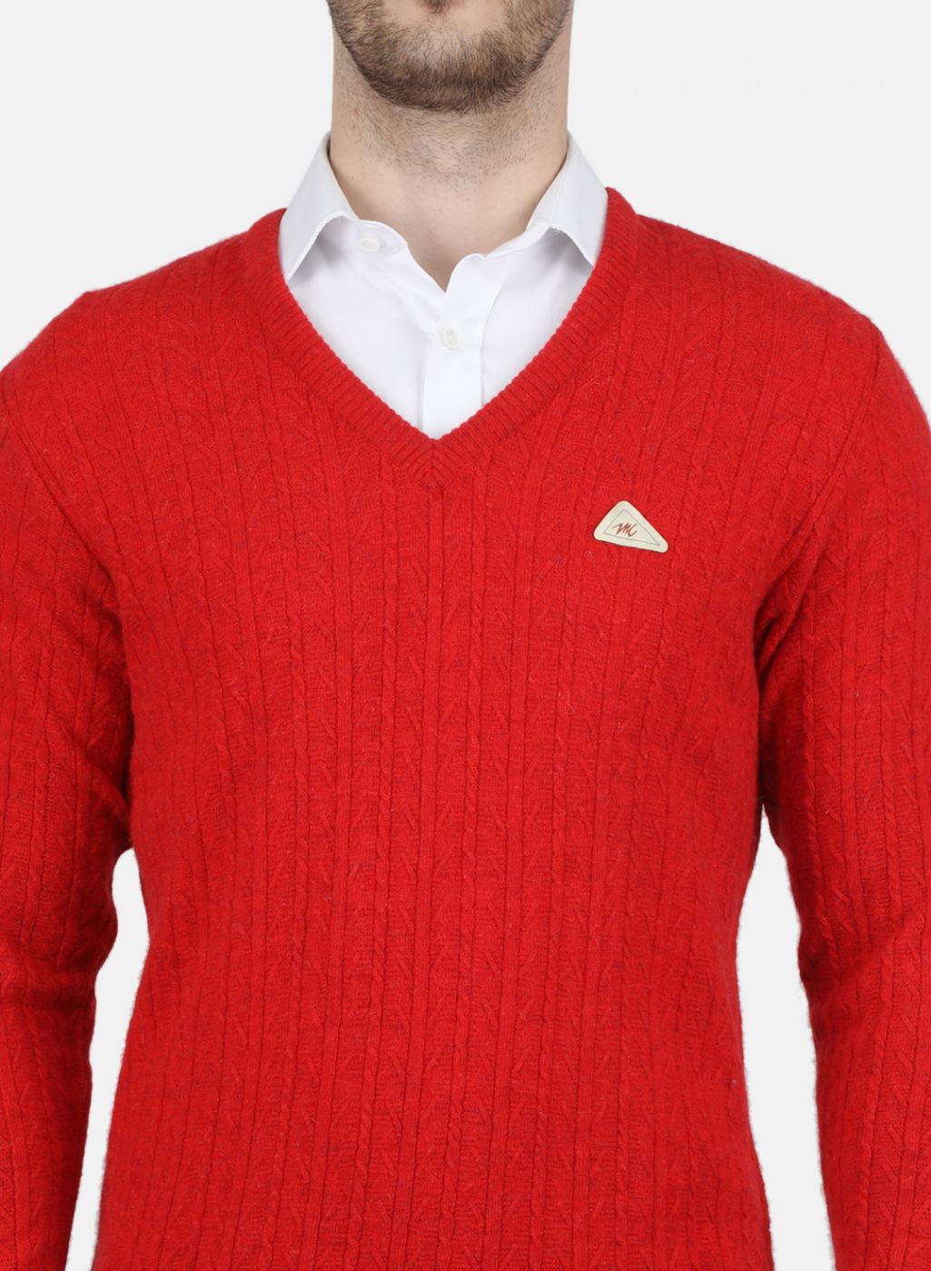 Men Red Self Design Pullover