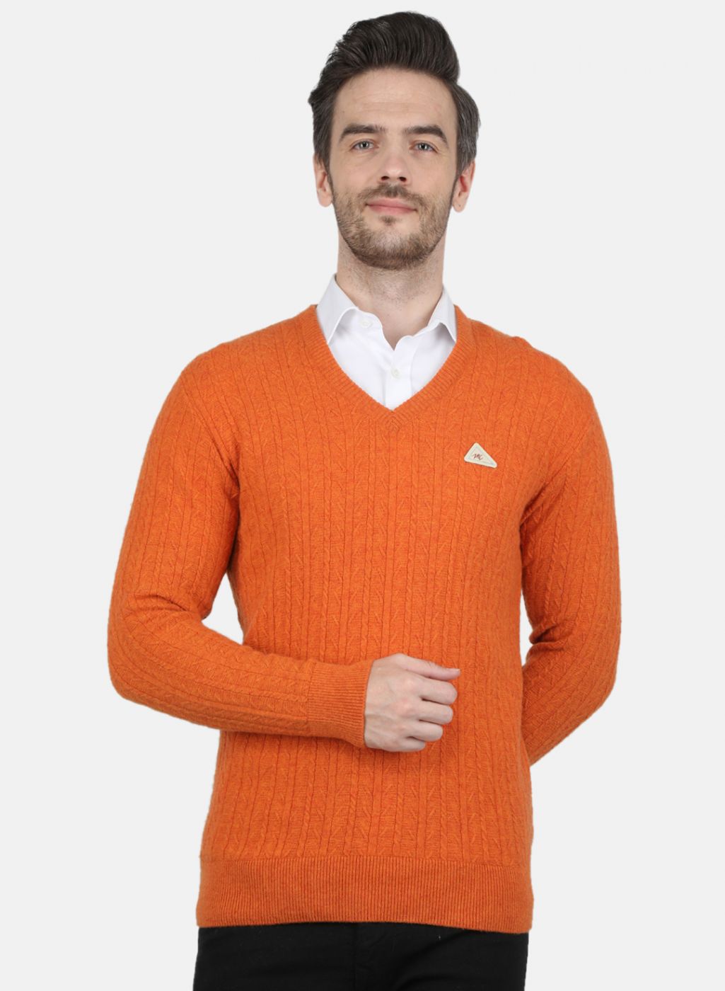 Men Orange Self Design Pullover