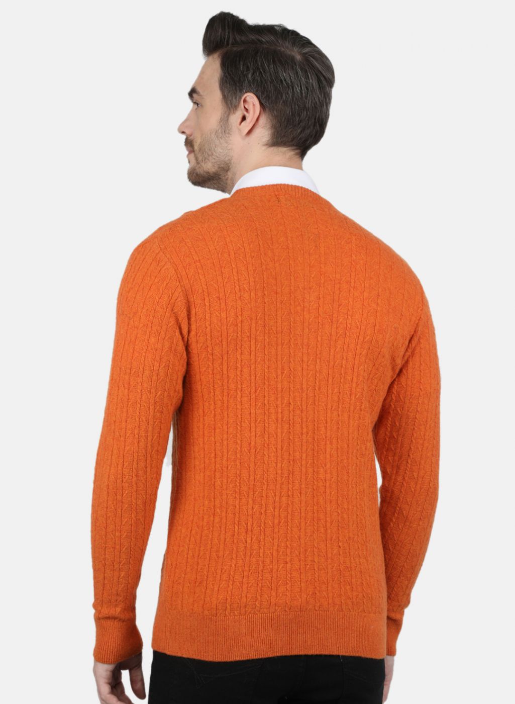 Men Orange Self Design Pullover