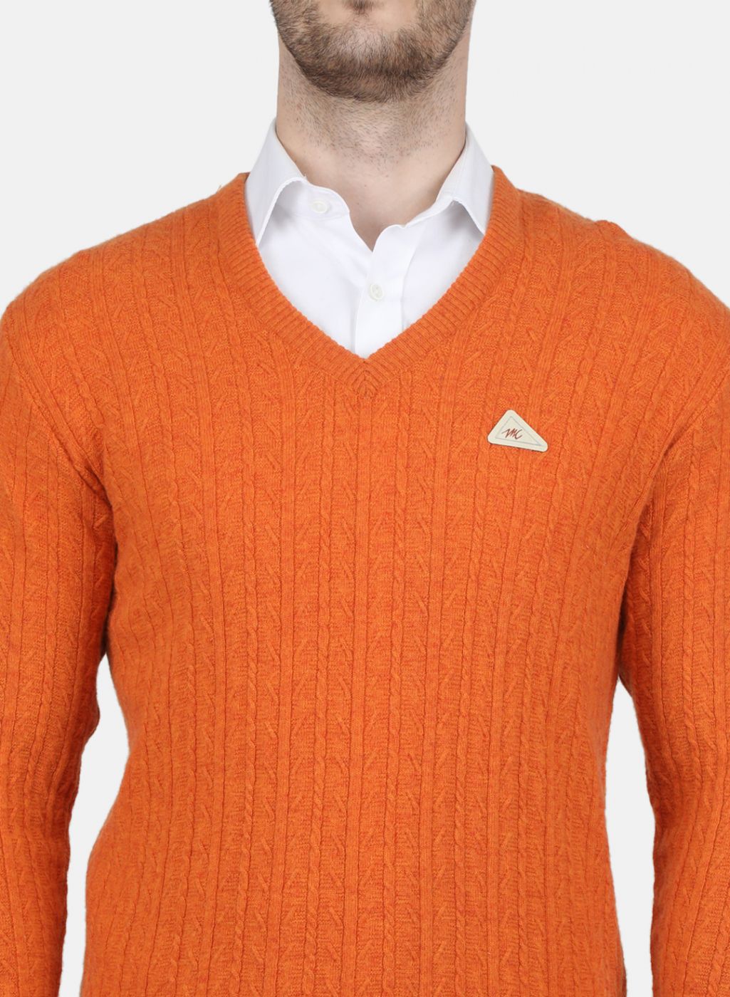 Men Orange Self Design Pullover