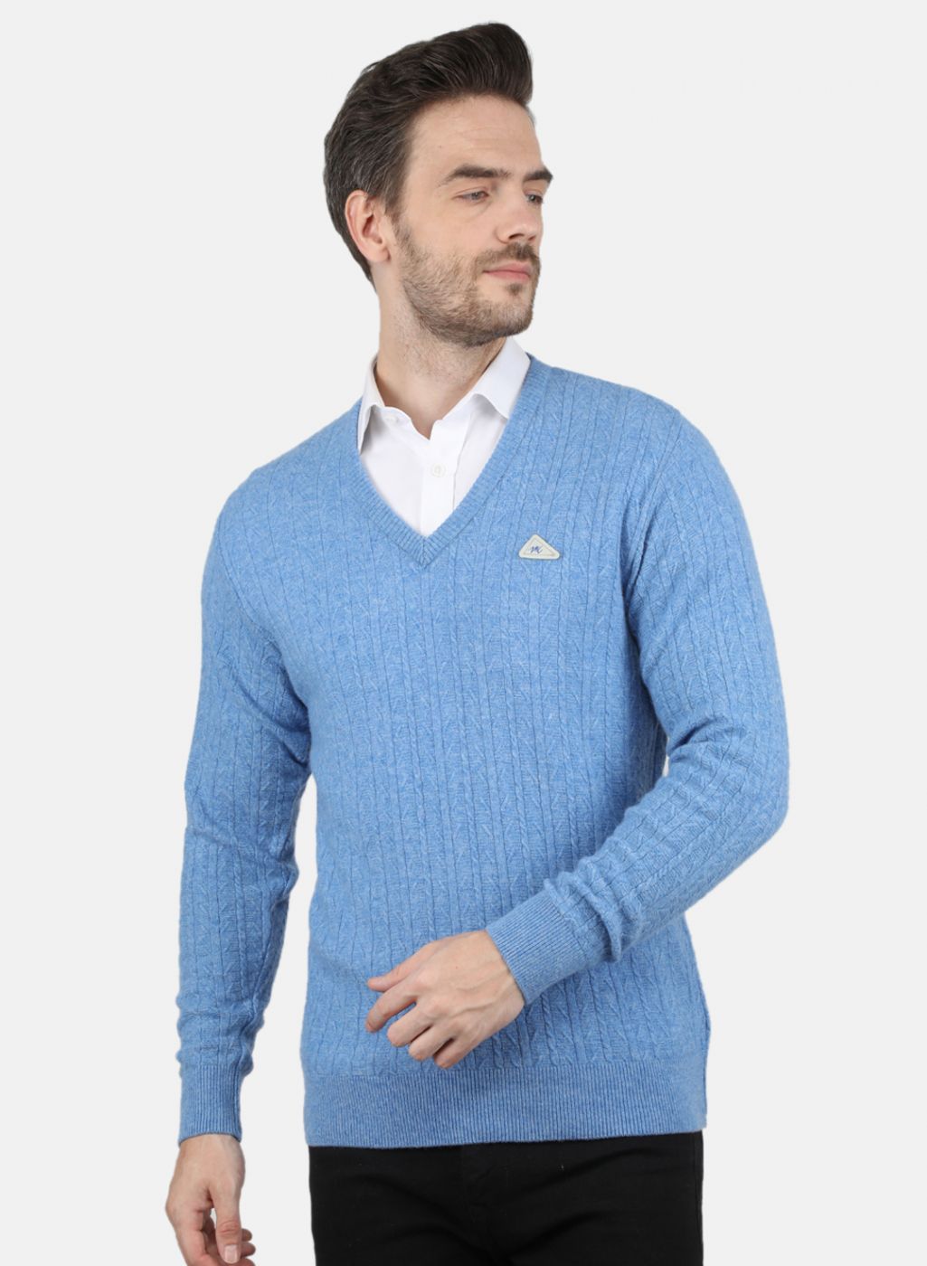 Men Blue Self Design Pullover