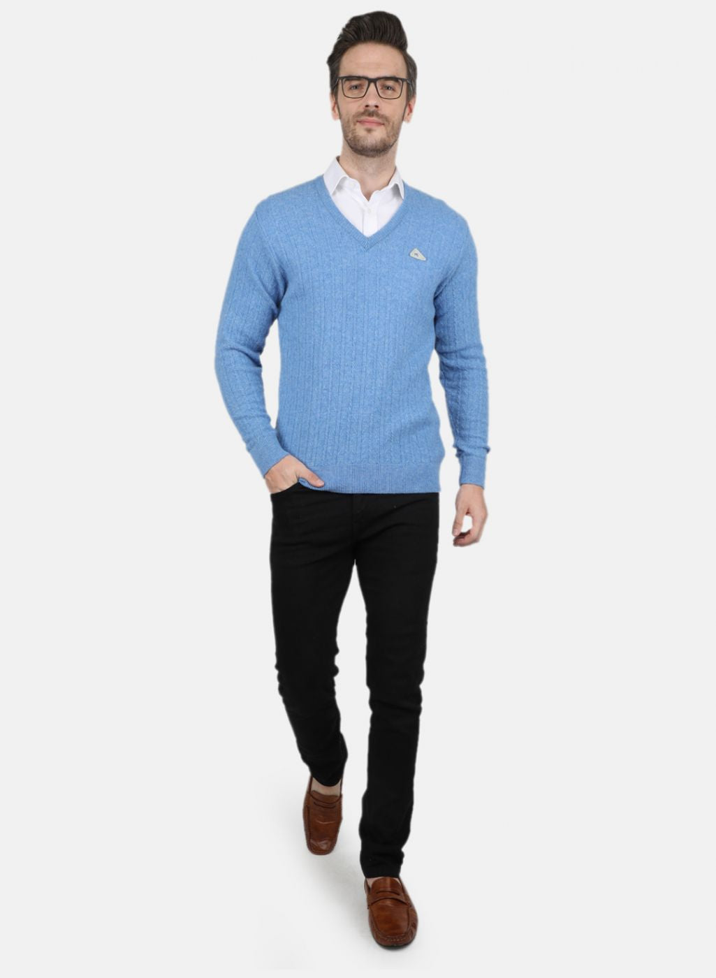 Men Blue Self Design Pullover