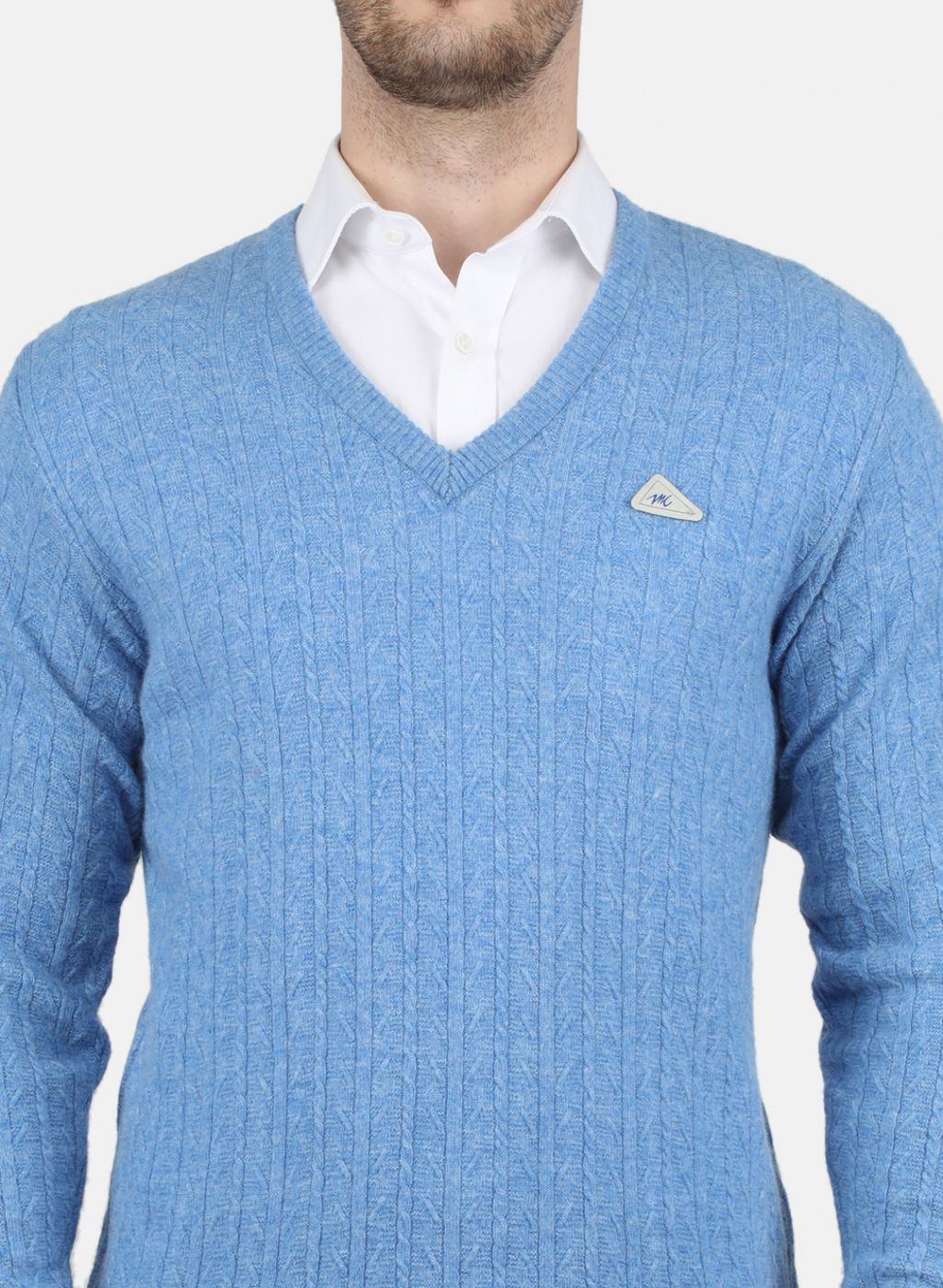 Men Blue Self Design Pullover