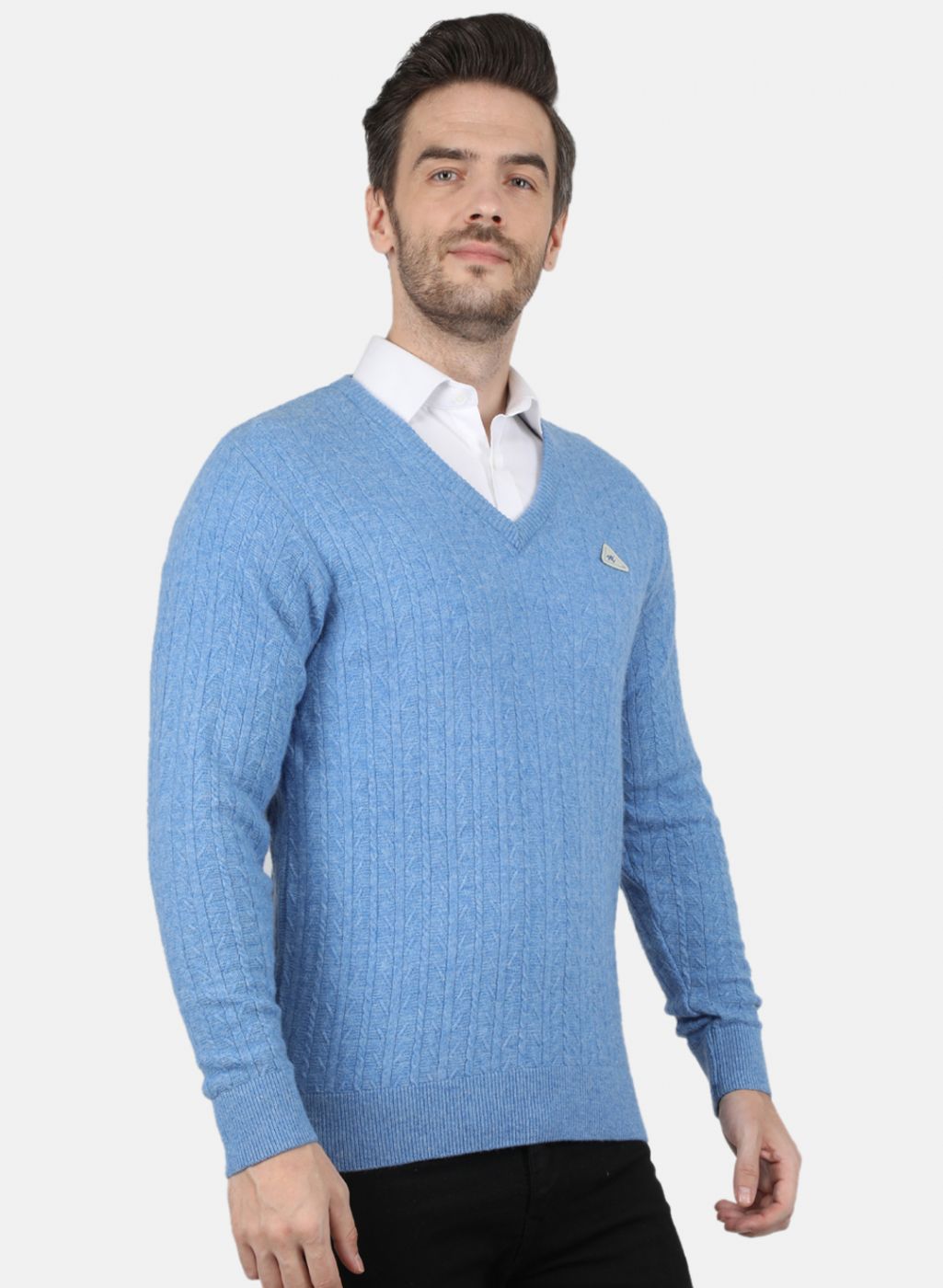 Men Blue Self Design Pullover