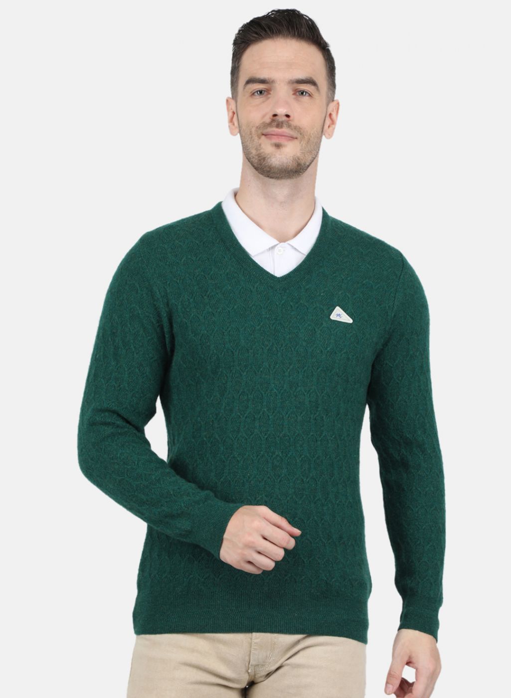 Men Green Self Design Pullover