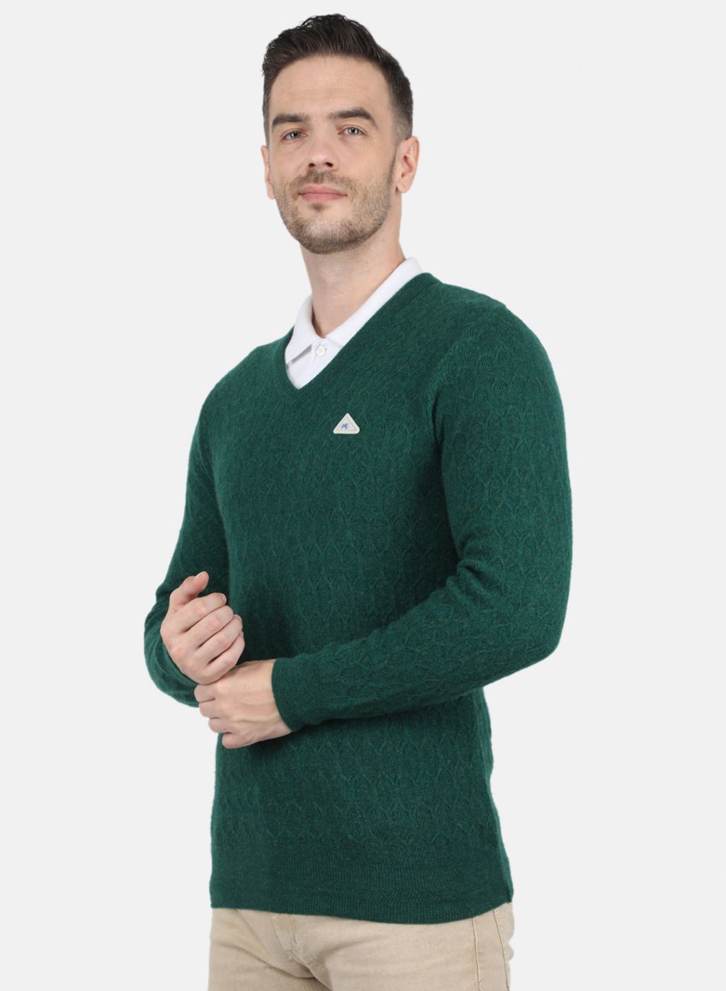 Men Green Self Design Pullover