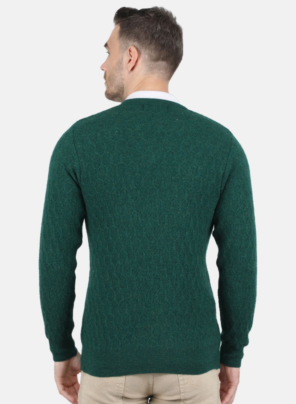 Men Green Self Design Pullover