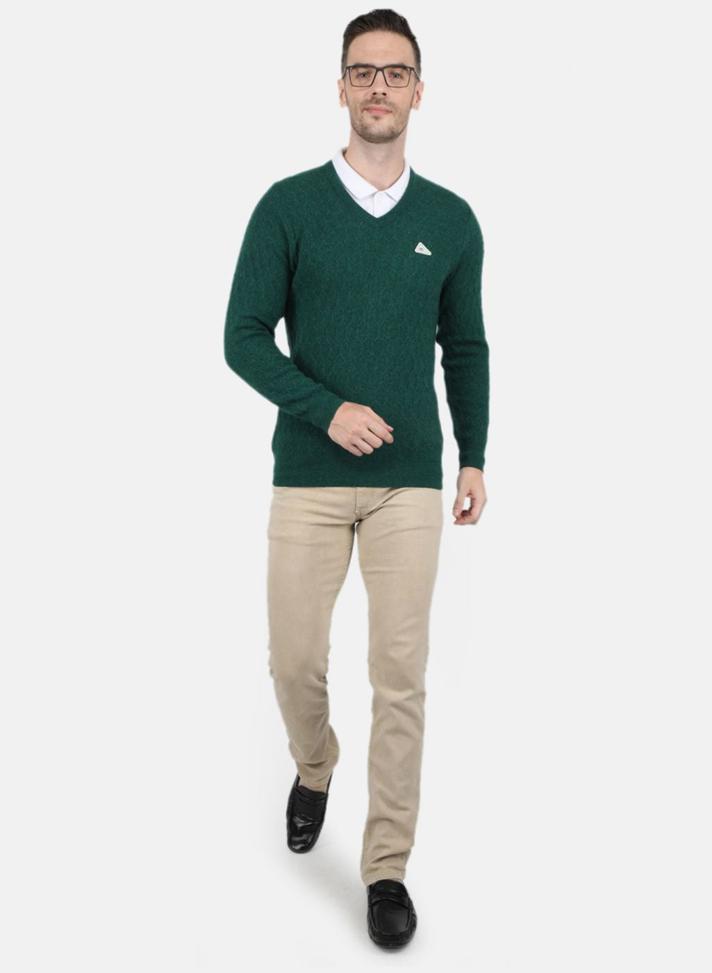 Men Green Self Design Pullover