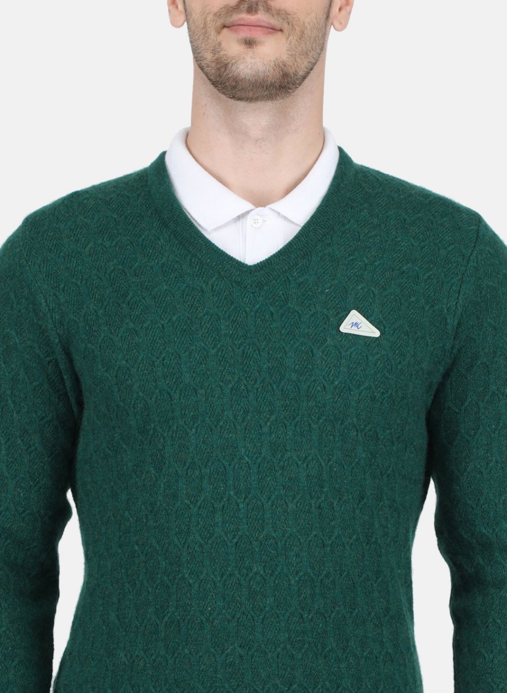 Men Green Self Design Pullover