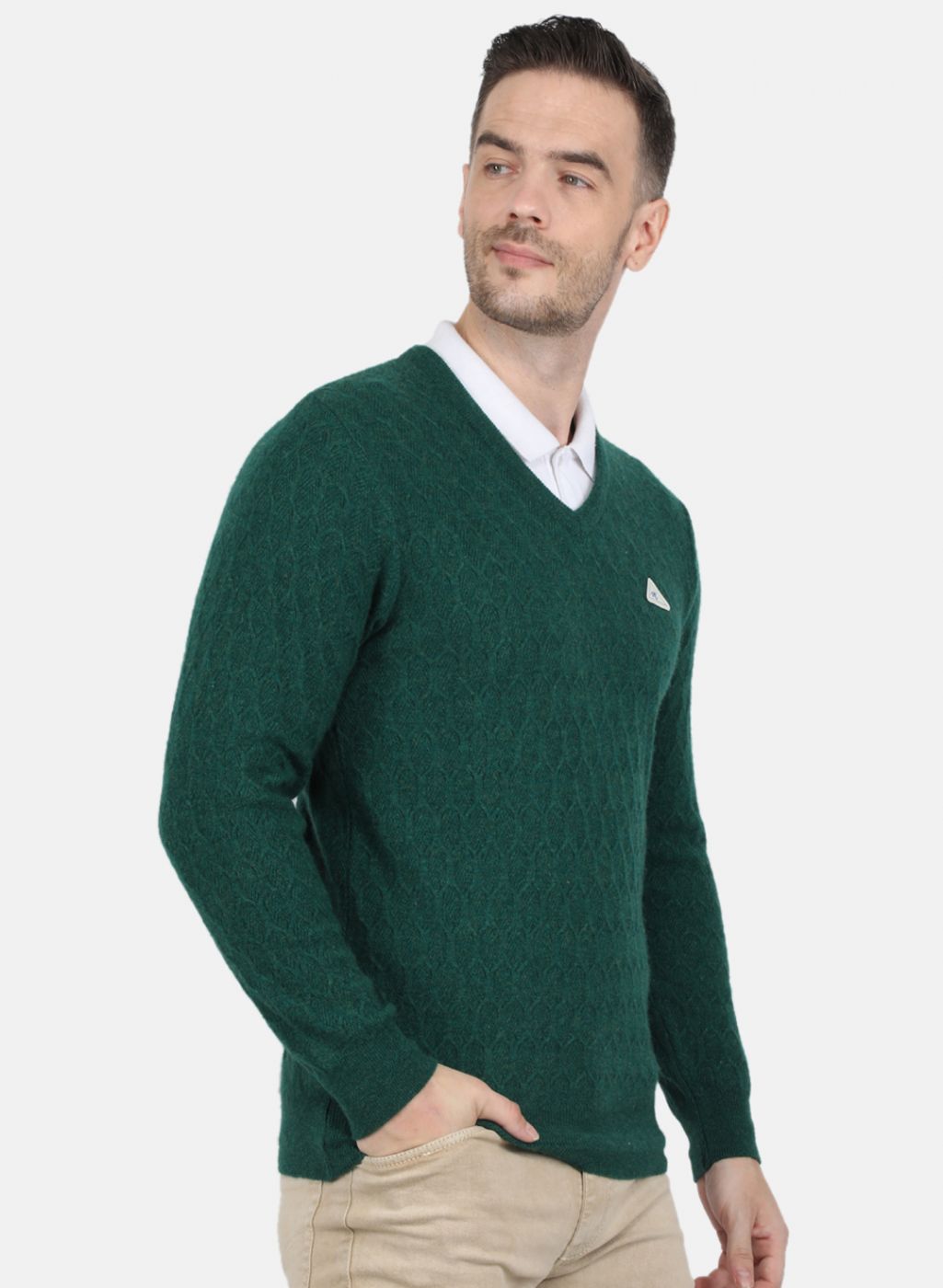 Men Green Self Design Pullover