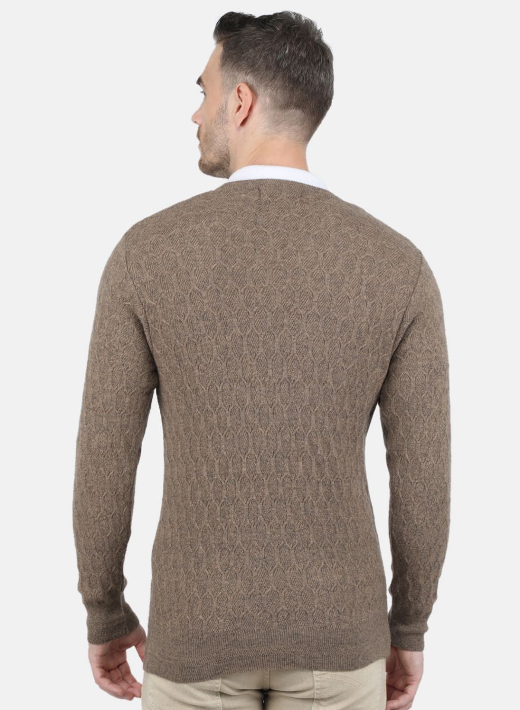 Men Beige Self Design Pullover