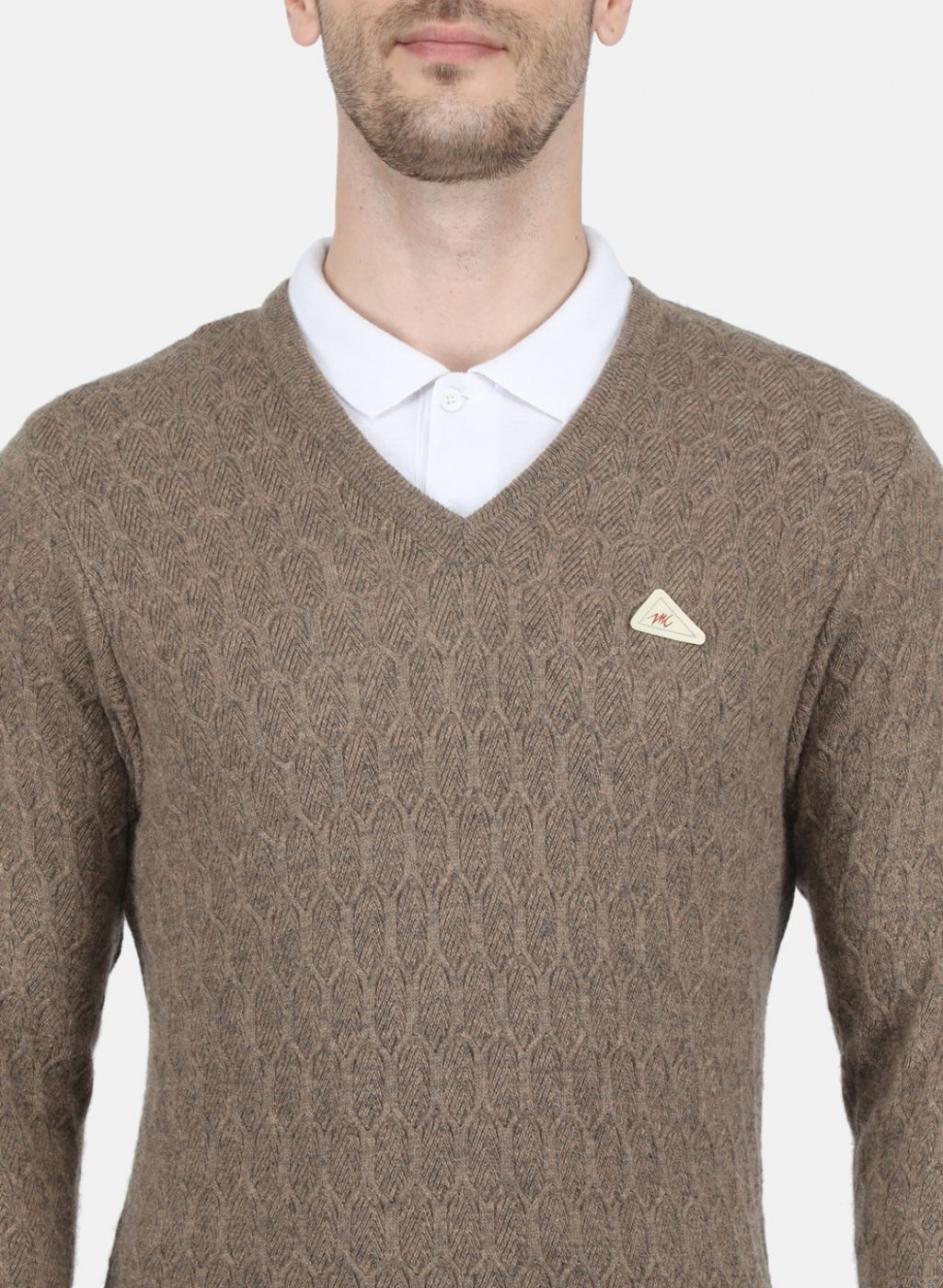 Men Beige Self Design Pullover