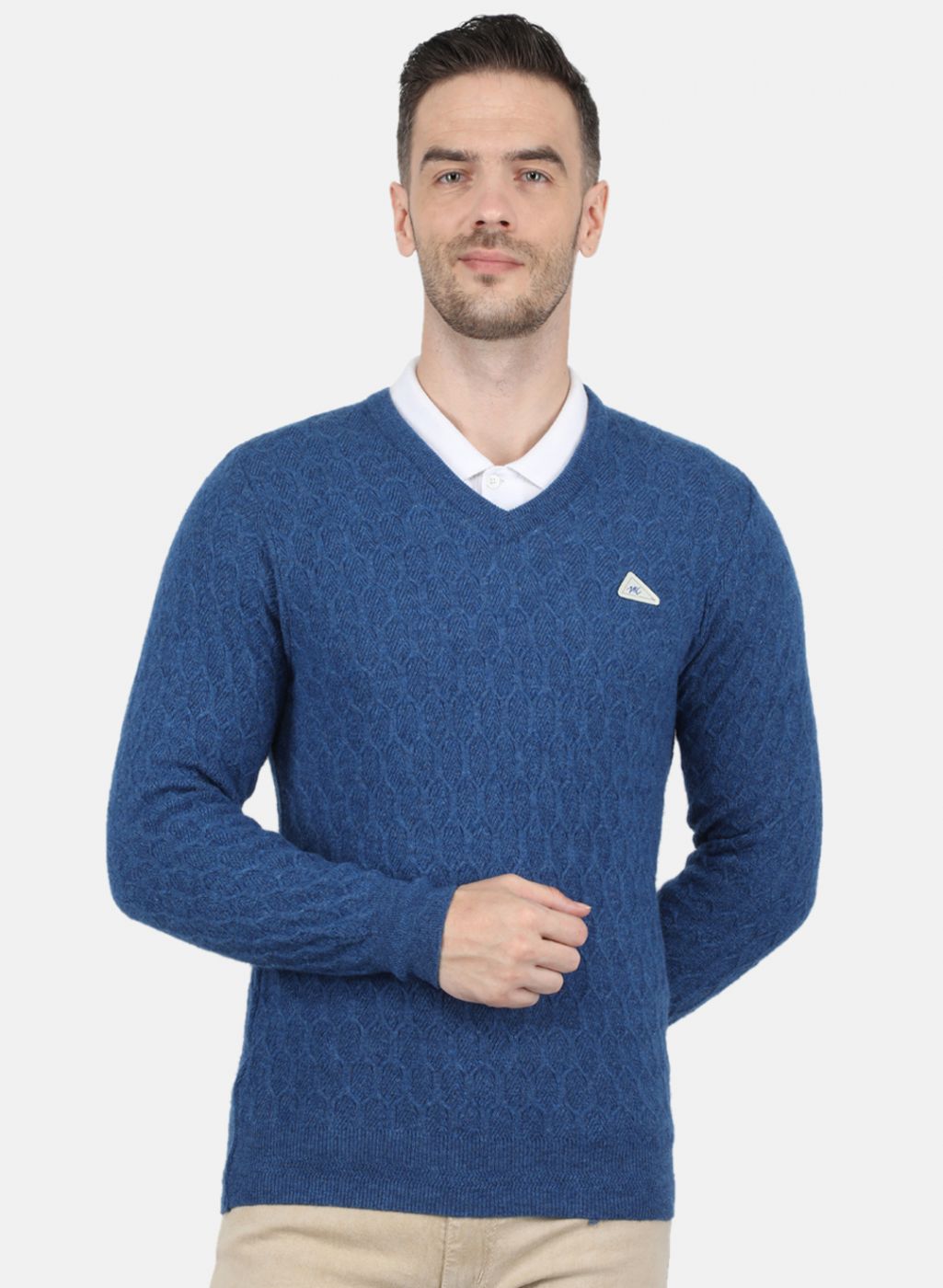 Men Blue Self Design Pullover