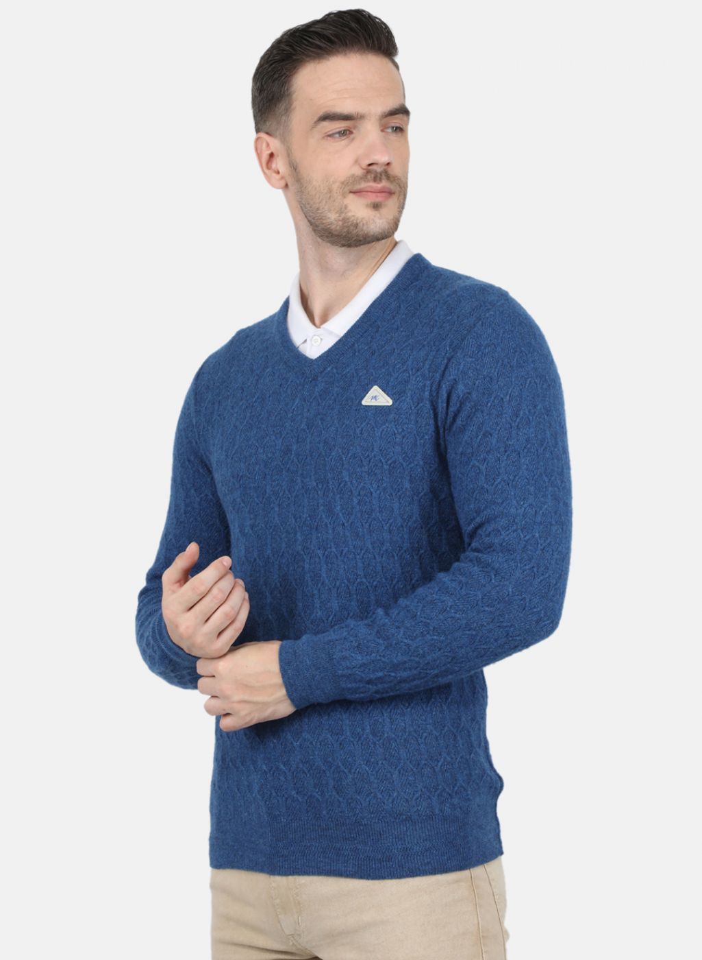 Men Blue Self Design Pullover