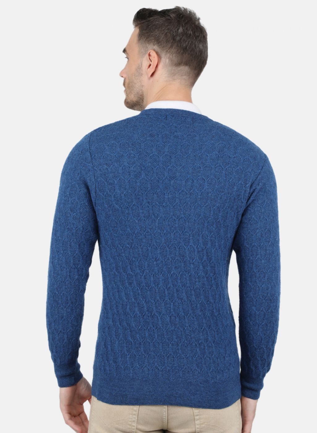 Men Blue Self Design Pullover