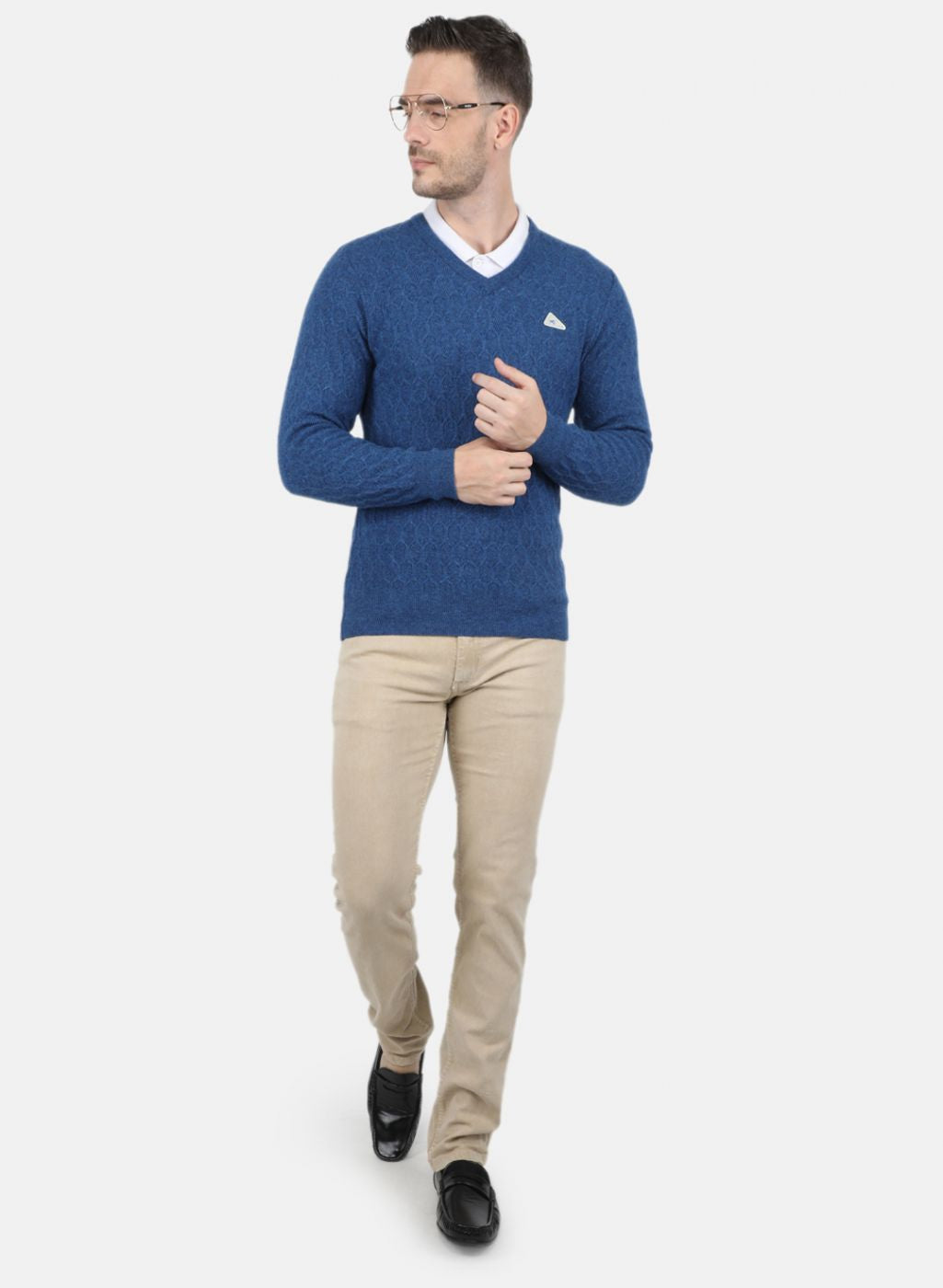 Men Blue Self Design Pullover