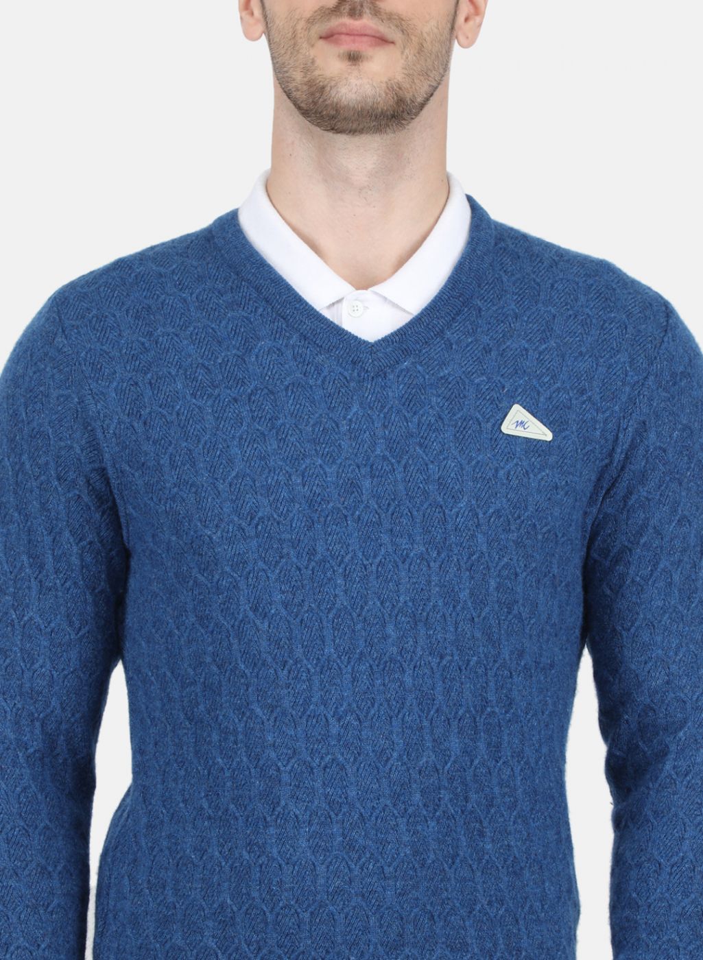 Men Blue Self Design Pullover