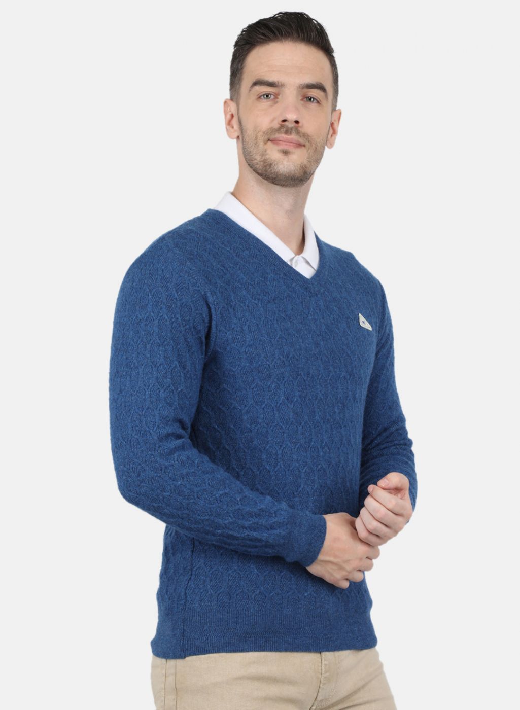 Men Blue Self Design Pullover