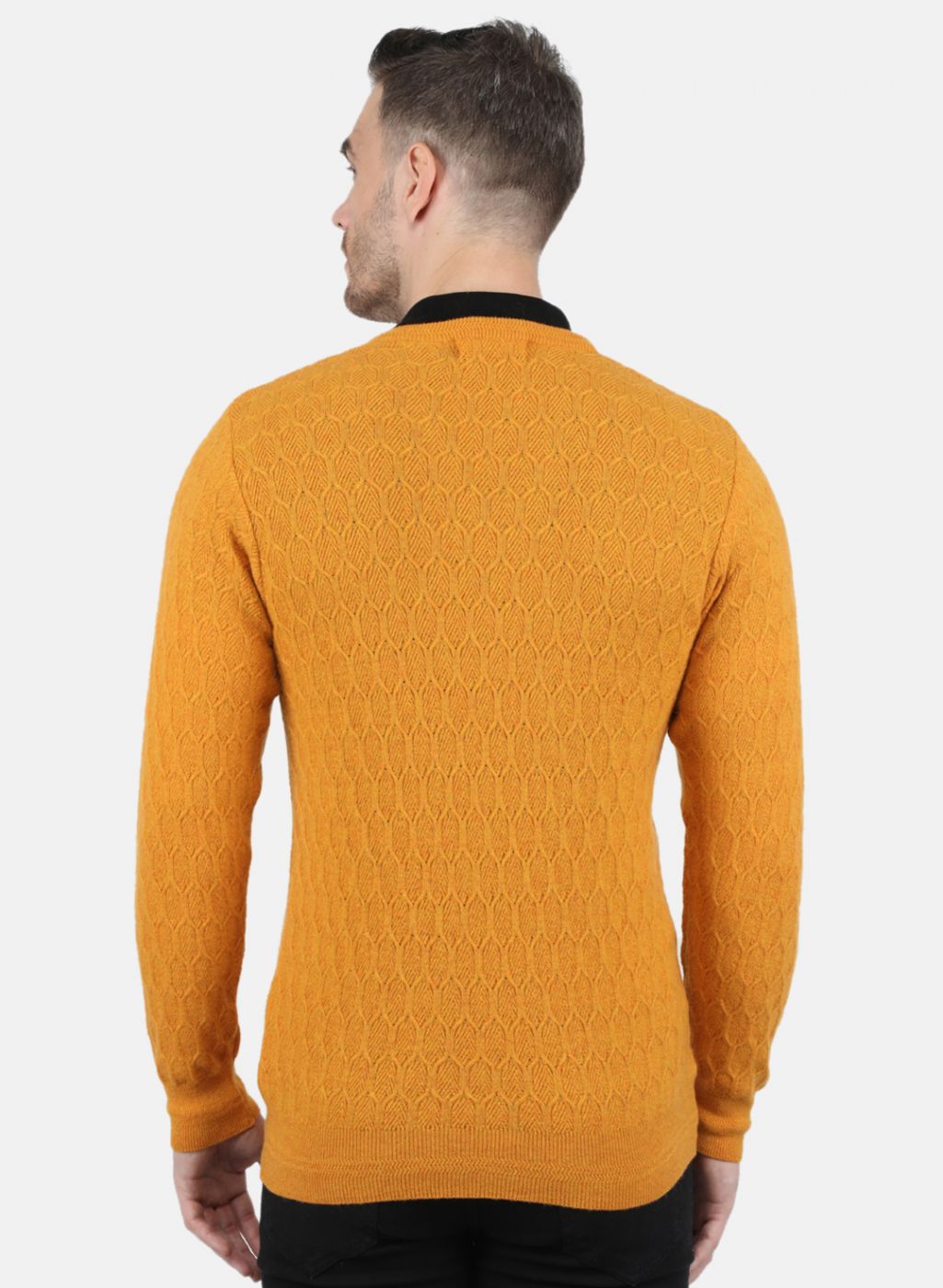 Men Yellow Self Design Pullover